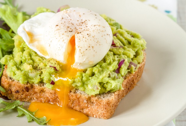 Poached Eggs on Guacamole and Chia Seed bread